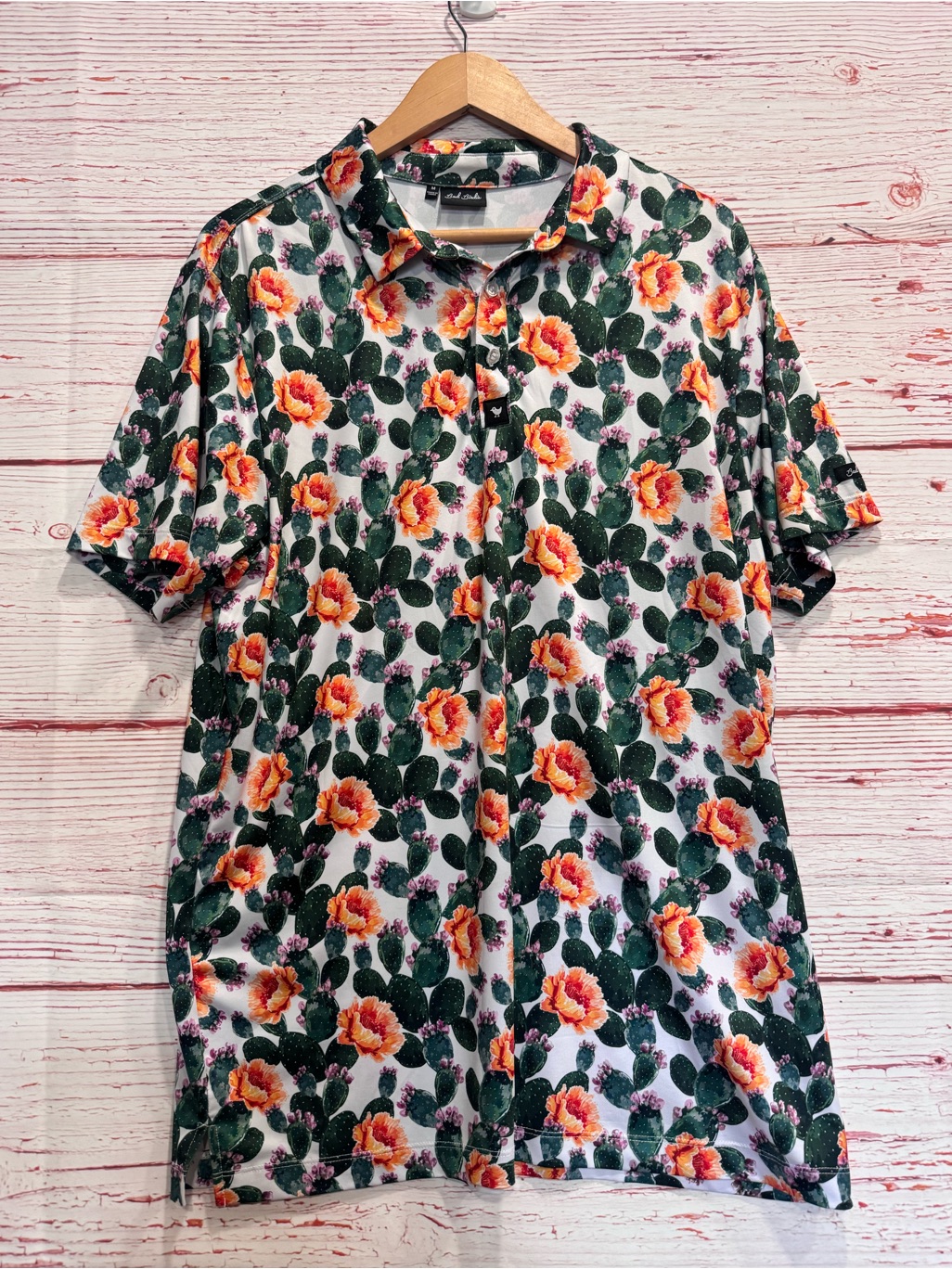 Bad Birdie Prickly Pear Short Sleeve Polo Shirt Sz M